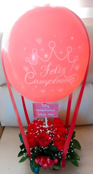 Caja por 9 rosas y bomba R153